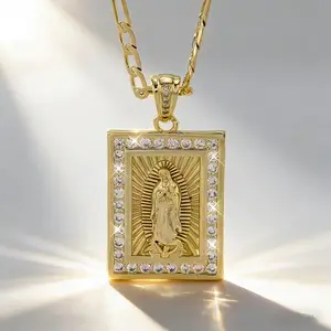 14K Gold-Plated PendantNecklace with 3A Zirconia, Bohemian Religious Jewelry - ExquisiteSquare Pendant with Embellishments, Perfect for Halloween Gifts,Christmas Celebrations, And Everyday Spiritual Adornments