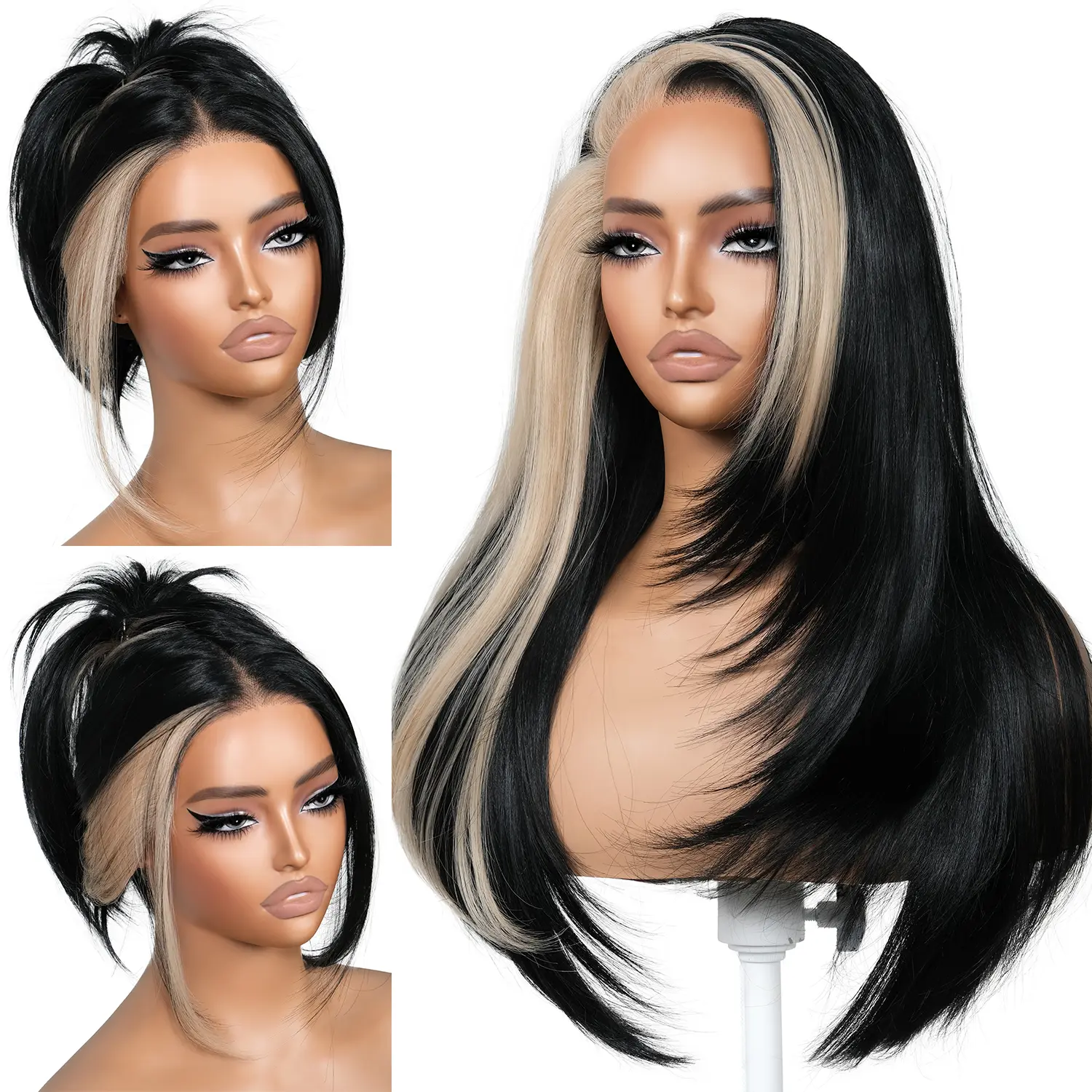 BrownBomb 13x6 Glueless Lace Front Layered Synthetic Wig - 24in Pre-Plucked Pre-Cut with Bangs, 220% Density, Clean Hairline, 3-Second Wear, Budget Friendly for Daily Use & Wig Night, Glueless Wigs, Budget Friendly Wigs
