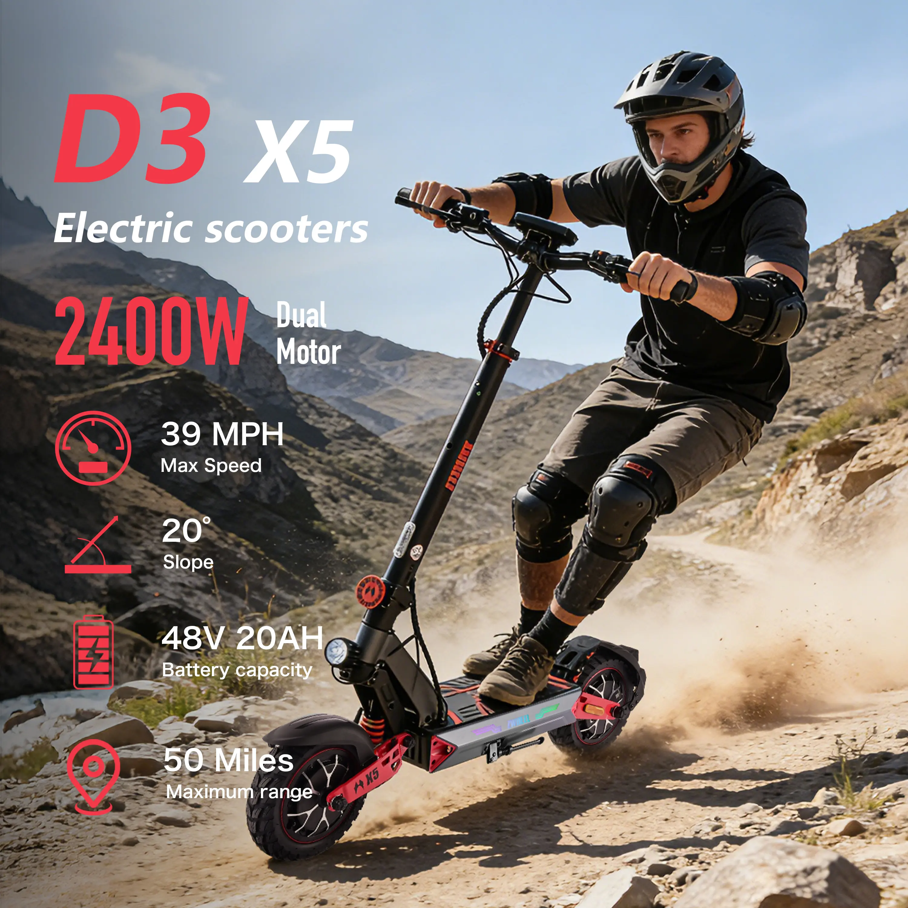 [ZWHEEL] D3 Electric Scooter for Adults, 1200W/2400W Motor Fast E Scooter, 10" Tubeless Tires, Up to 32/40 MPH Top Speed & 34/50 Miles Long Range, Disk Brake, Foldable Long Range Commuter Electric Scooter