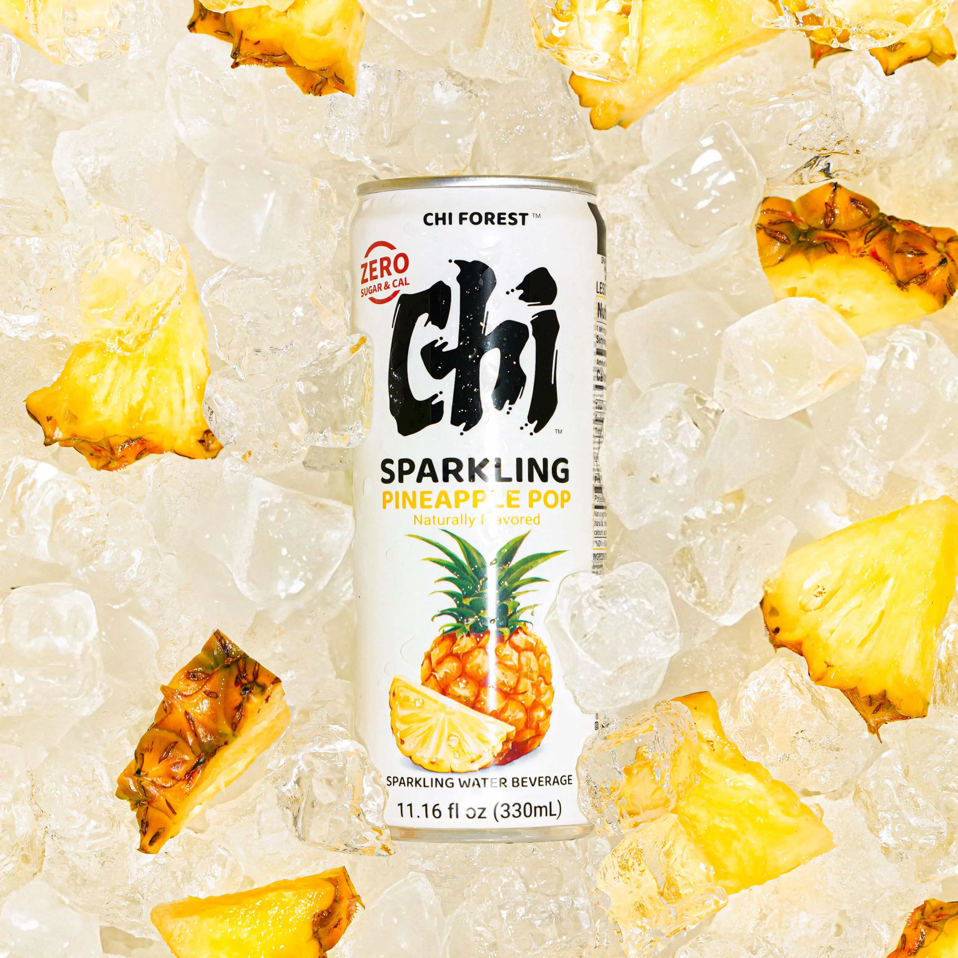 CHI FOREST Pineapple Pop Flavored Sparkling Water, 11.16 fl oz, 24-Can Pack - Low Sugar, Gluten-Free Nonalcoholic Sparkling Drink Beverage
