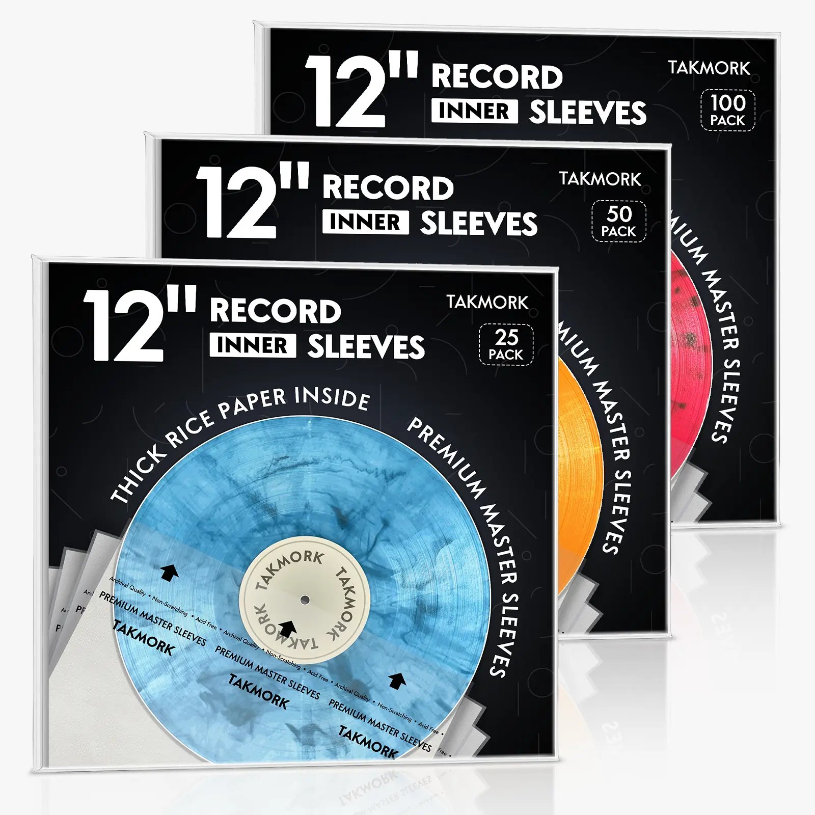 TAKMORK 12" Premium Anti-Static Rice Paper Vinyl Record Inner Sleeves - Excellent Collectible Protectors to Cherish, Maintain Condition for Decades, Protects Vinyl, Vinyl Records
