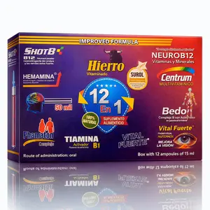 Nuevo Viral! - Hierro multi vitaminico 12 en 1 (x12 micro botellas de 15ml )  Supplement Dietary Edible Fitness Bathroom Daily Energy & Wellness Support (10 x 15mL)