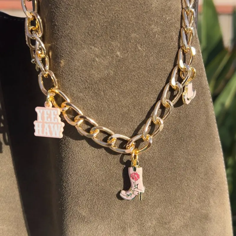 Cowgirl Bag Chain with Enamel Charms and Gold-Tone Links for Stylish Accessory