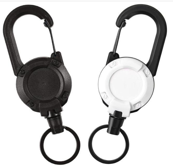 2pcs Heavy Duty Retractable Keychain,Multitool Carabiner Badge Holder,Tactical ID Badge Reel with 23.6” Steel Retractable Cord for Men and Women Metal