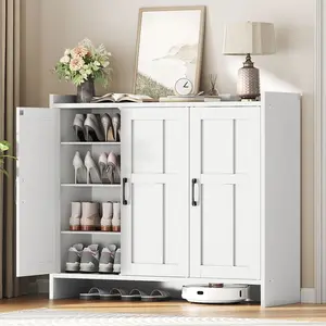 HOOBRO Shoe Cabinet, Large-Capacity Farmhouse Shoe Storage Cabinet, Multifunctional Freestanding Shoe Organizer with Adjustable Shelves, for ** Pairs of Shoes, for Living Room, Bedroom, Hallway, Entrance, Dorm, White