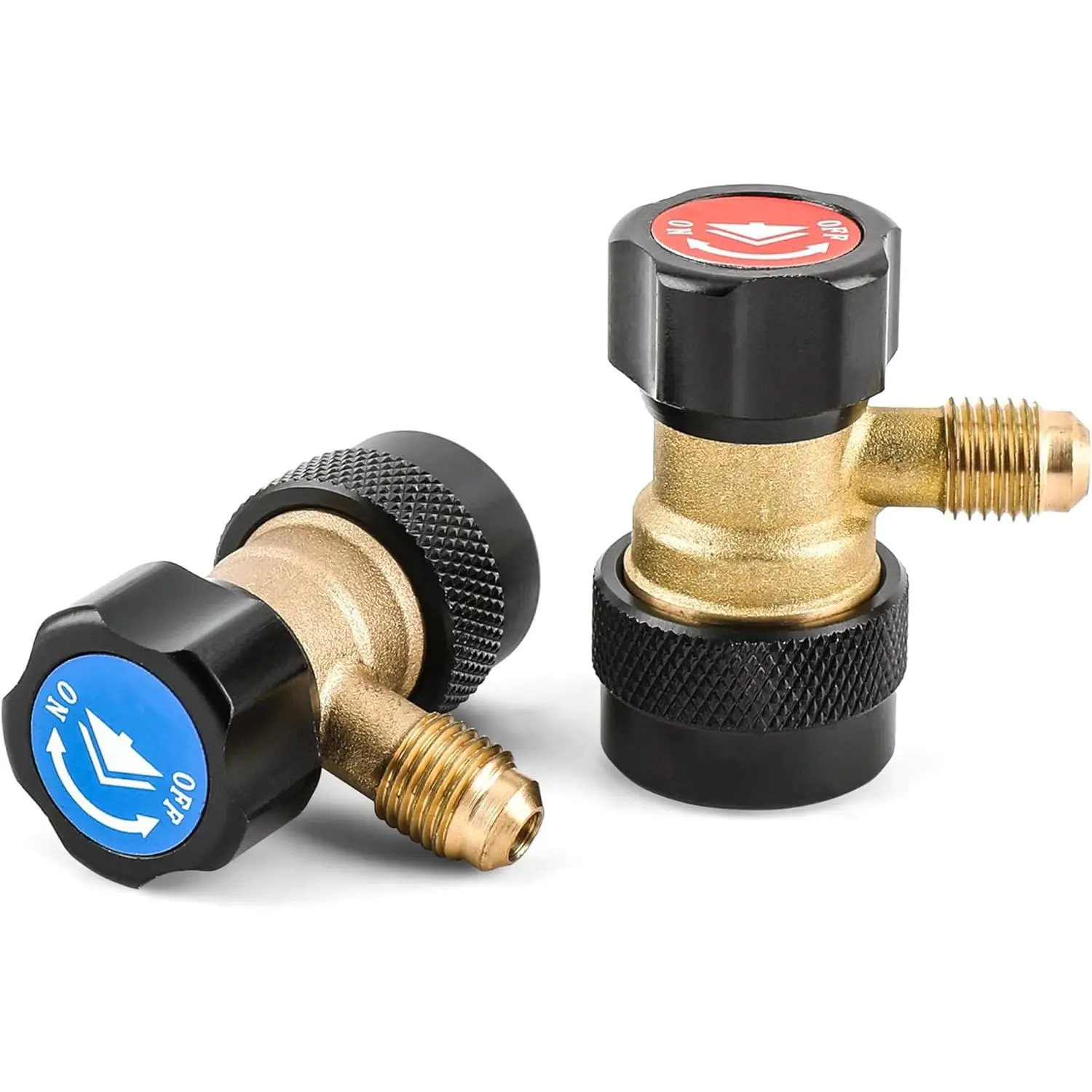 2-Piece R134a Quick Coupler Adapter Set - Adjustable Car AC Quick Connectors, HP-LP Conversion Pipe Fittings with Built-in 1/4 in Flares for AC Evacuation Recharging, All Seasons Compatible, Set of 2, Set Of Two