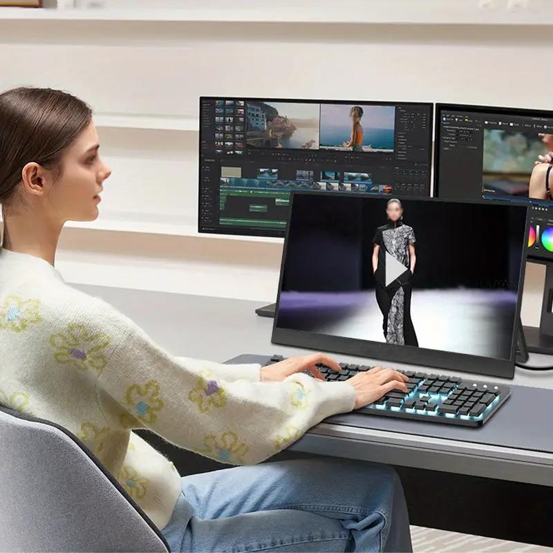 Ultra-Thin 15.6 Inch 1080P Portable Monitor | USB-C Travel Display with Stand, Suitable for Laptops, PCs, PS, IPS Zero Frame Game Display