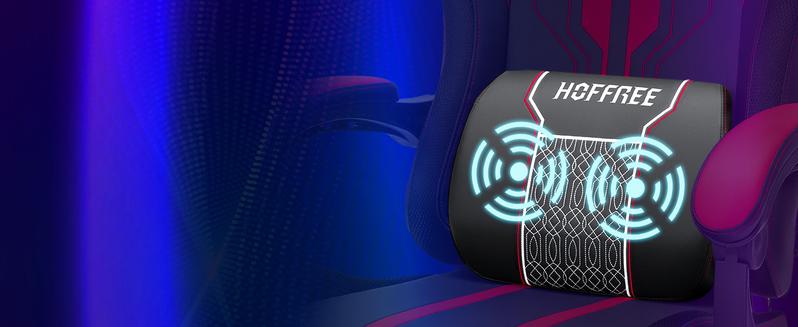 HOFFREE LED Gaming Chair with Speakers and Massage Video Game Chair Big and Tall with Footrest Gamer Chair for 400lbs Computer Desk Chair Red and Black, Red+black