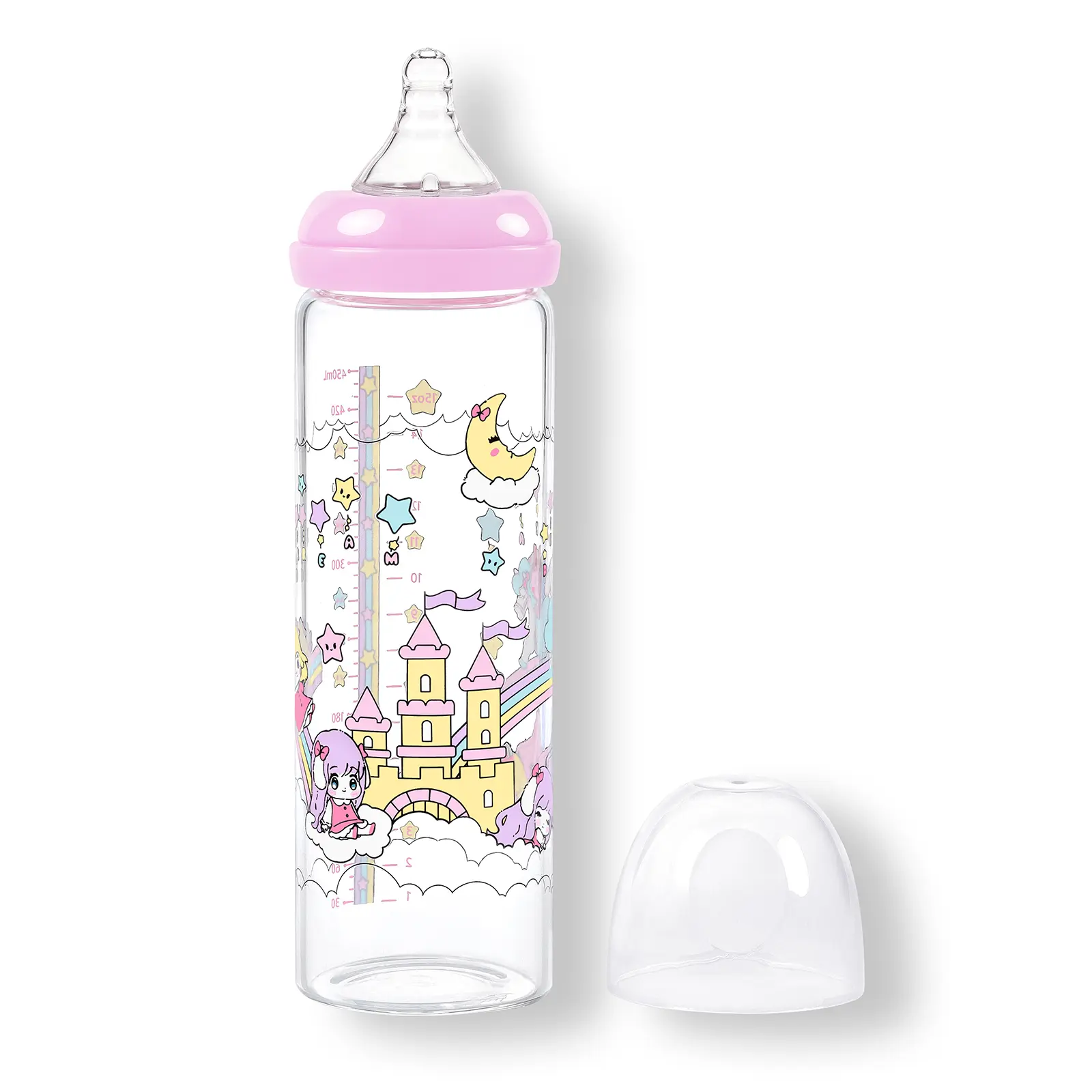 LittleForBig Adult Baby Bottle Ultra Printed Specialty Oversized Glass, Fairy Littles in Dreamland, 15.4 oz