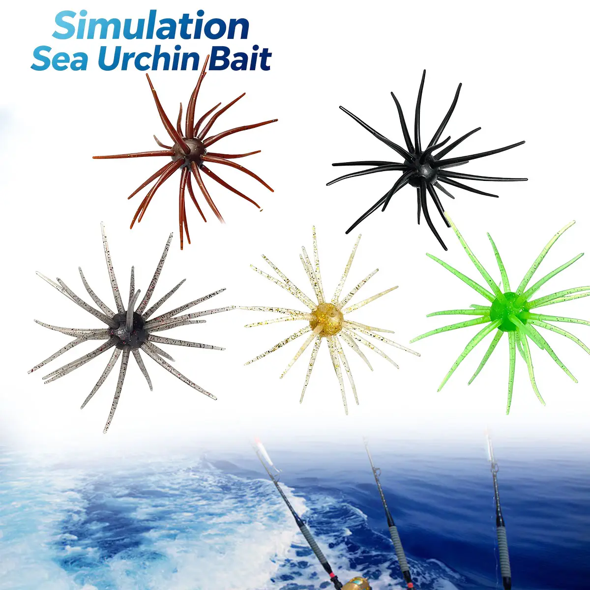 5 PCS Simulation Sea Urchin Soft Fishing Lures Floating Tentacle Creature Bait Versatile Bass Soft Bait Compatible with Drop Shot Wacky Rig Neko Rig Fishing Setup