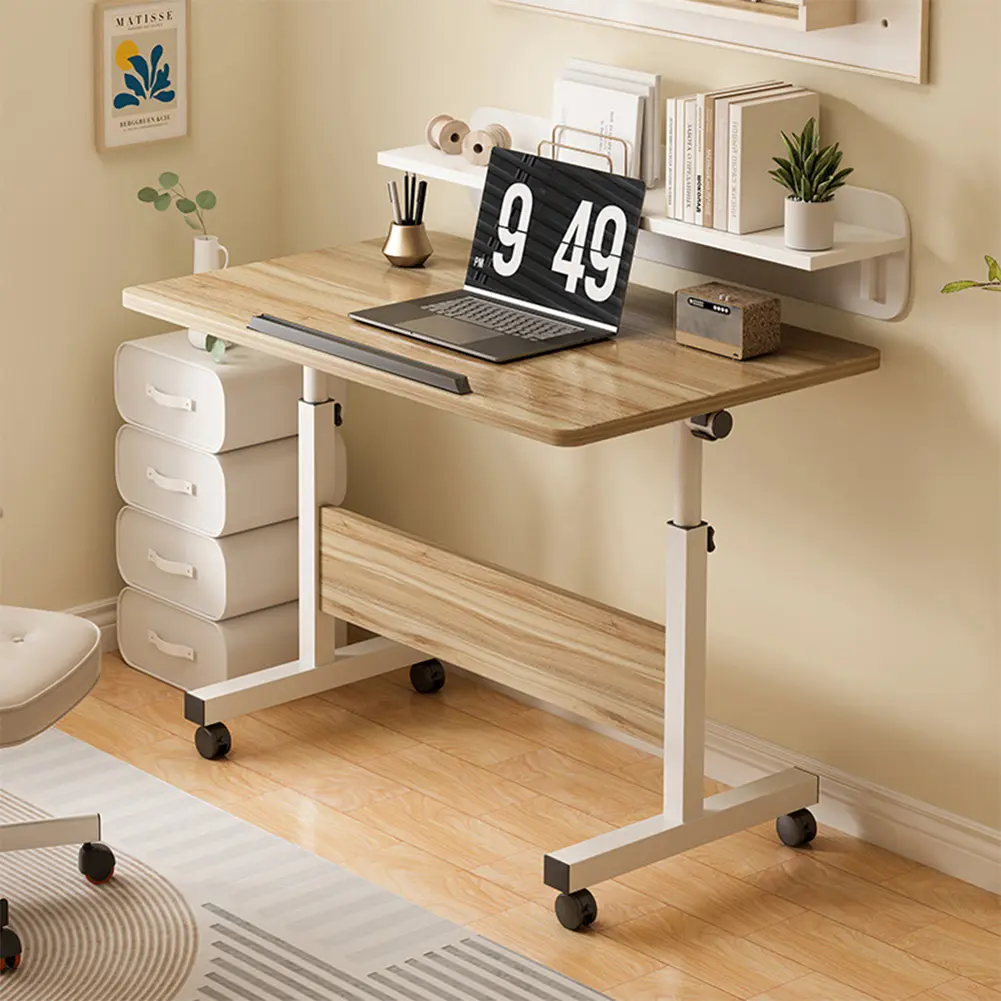 Multi Functional Mobile Folding Desk - Portable Standing MDF Wood Folding Worktable, Height Adjustable 26"-34" Office Furniture, Lockable Wheels Rolling Adjustable PC Stand Desks & Workstations for Home Office