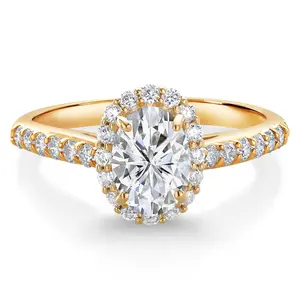 Gem Stone King 1.28 Cttw 10K Yellow Gold IGI Certified Lab Grown Diamond Halo Engagement Ring For Women | Center Oval Cut Diamond 1 Ct | D-E Color | VS1-VS2 Clarity