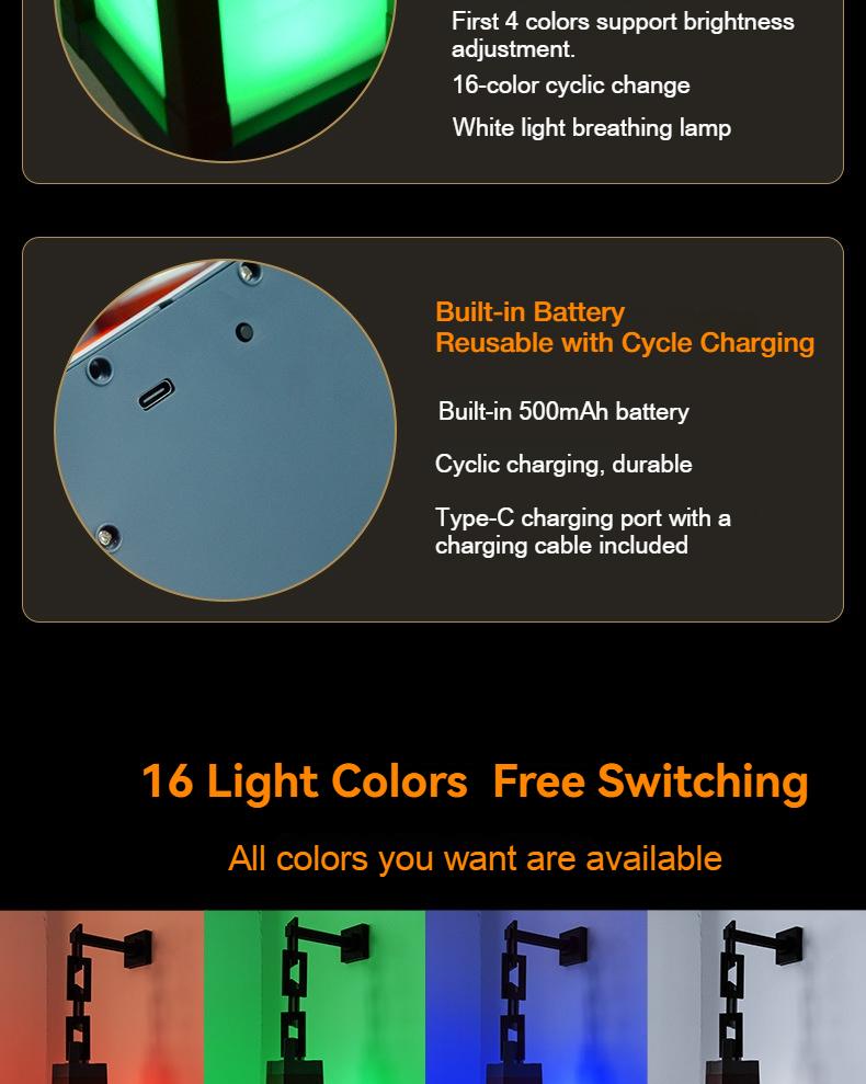 DIY Pixel Lantern Night Light 16-Color RGB USB-C Rechargeable Remote Control Four Modes Gamer Bedroom Decor Unique Birthday Gift Christmas Lights Supplies