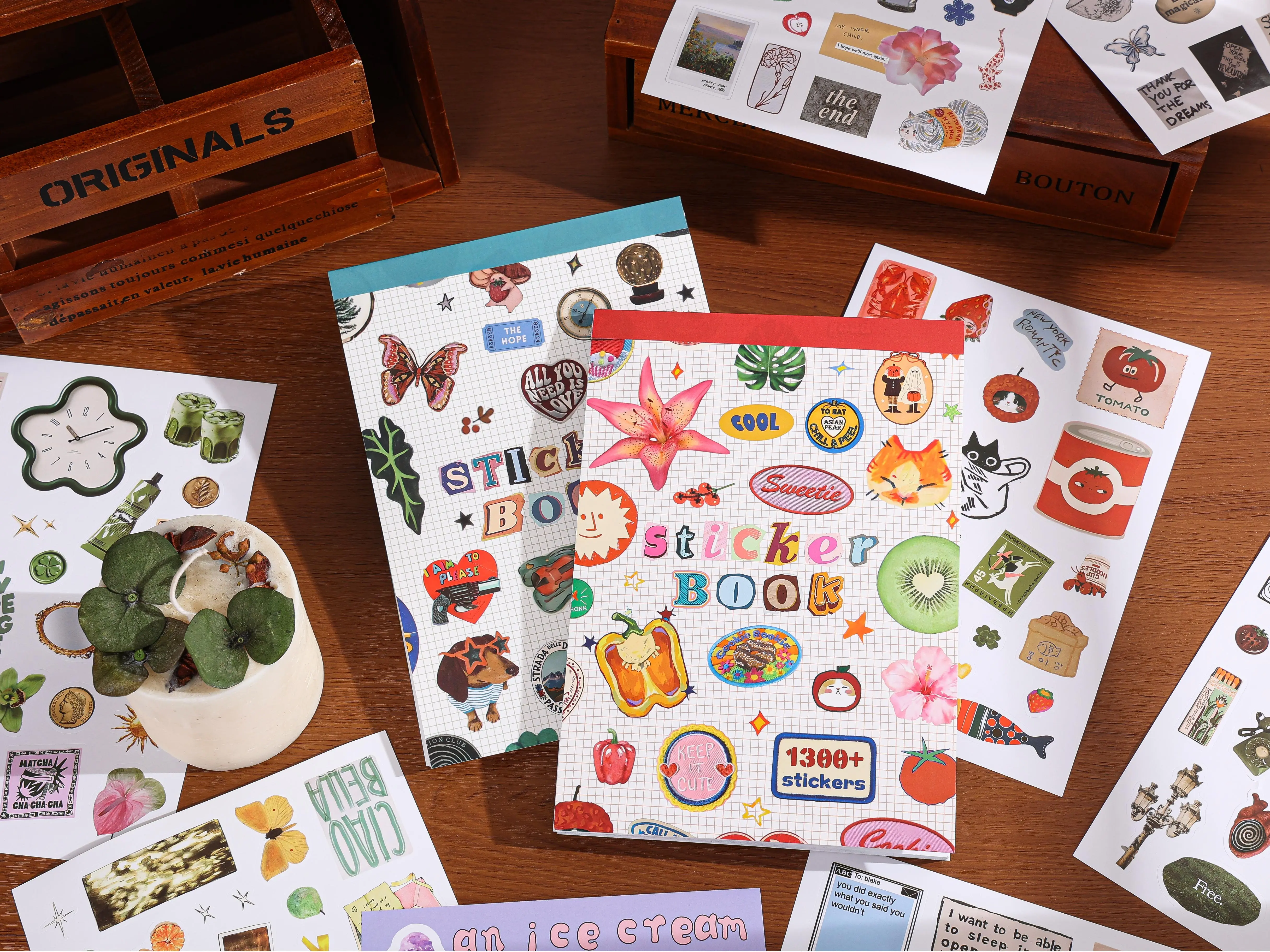 Unisex Scrapbooking Adhesive Decal Stickers Book - 1300+ Assorted Cute Icons Designs, 50 Sheets (14.8x21cm), Crafts Decoration Sticker Supplies, Great for Gifting, Planners