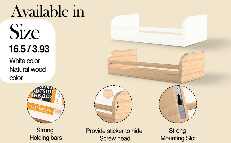 Floating Nursery Book Shelves, 16.5 inch Wall Book Shelves Kids Room, Set of 2 Baby Shelves for Nursery Décor, Ideal Wooden Nursery Shelves for Teens Kids Room, Bedroom Bathroom and Kitchen (White)