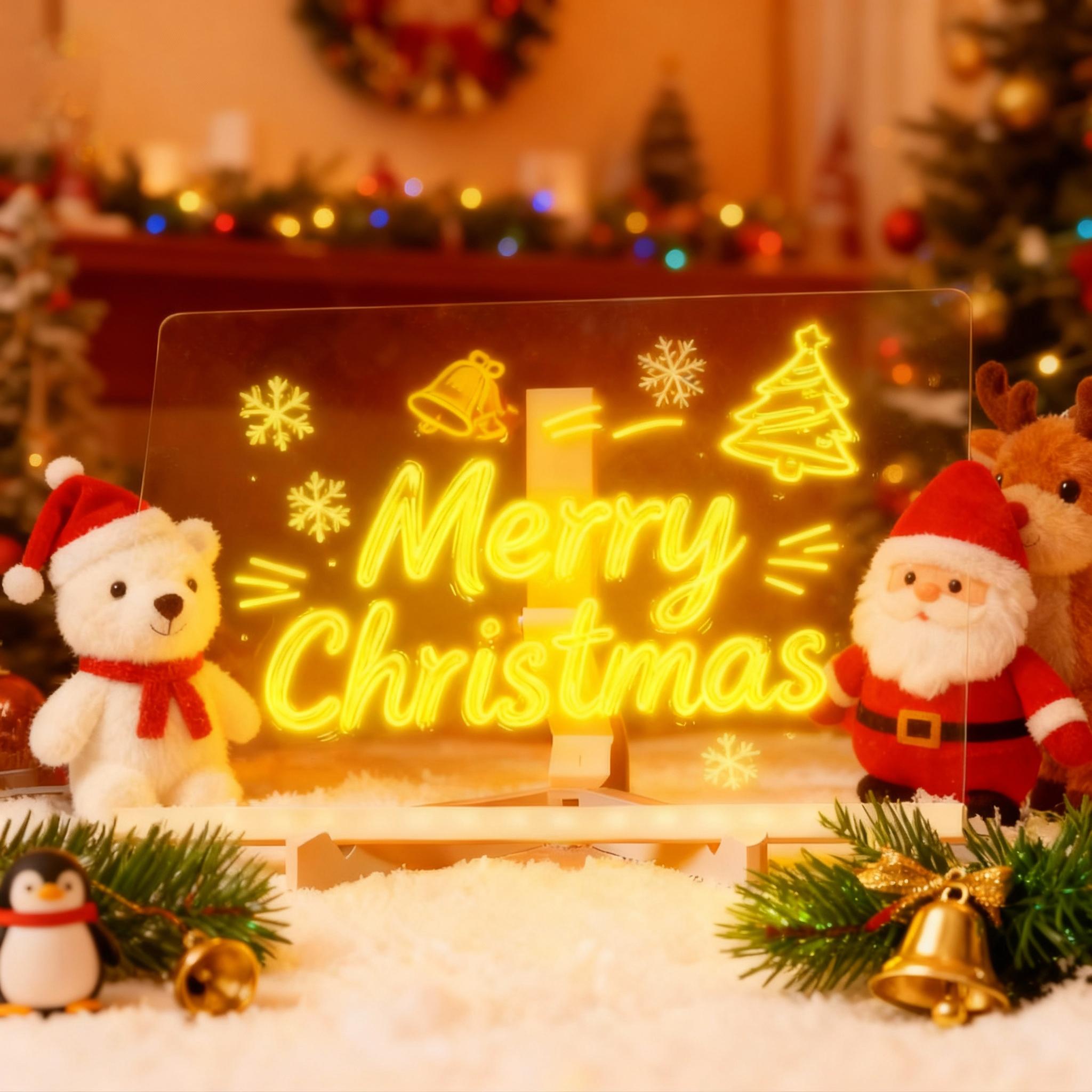 Snofrid LED Message Board Acrylic Dry Erase Light-Up Board with Stand Markers Cleaning Cloths Tracing Paper Erasable Reusable Kids Learning Gift for Birthday Halloween Christmas Decorative Neon Sign