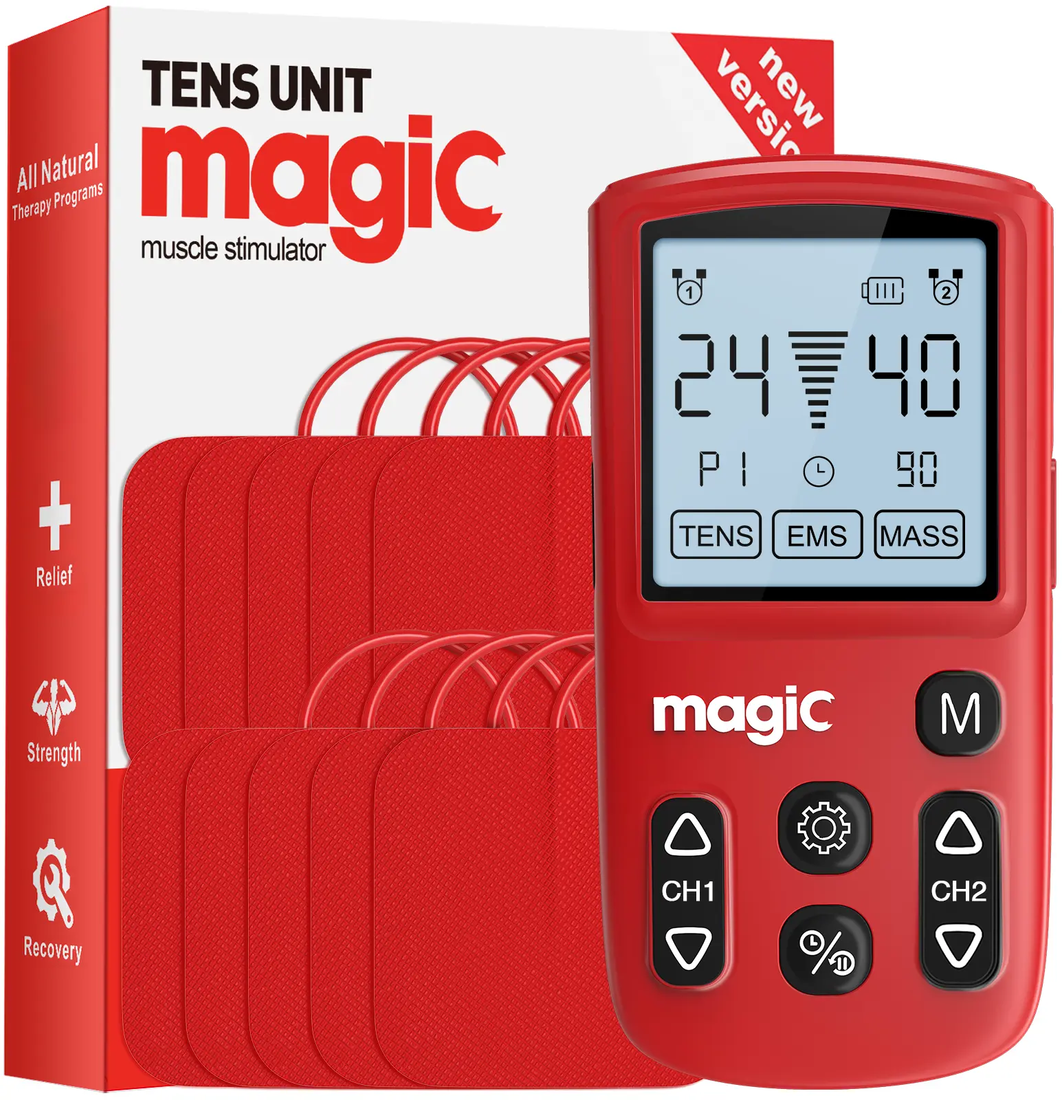 Nicwell 3-in-1 TENS & EMS Muscle Stimulator – Pain Relief, Muscle Strengthening, Anti-Atrophy & Circulation Booster, 40-Level Intensity, 22 Modes, Dual Channel, USB Rechargeable, 10H Battery, For Athletes & Daily Use