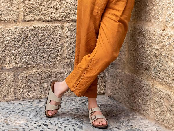 KIDMI Women's Sandals Men Flat Sandals Outdoor Cork Beach Sandals Women's Double-Strap Buckle Sandals with Adjustable Buckle Summer Walking Shoes For Women Footwear