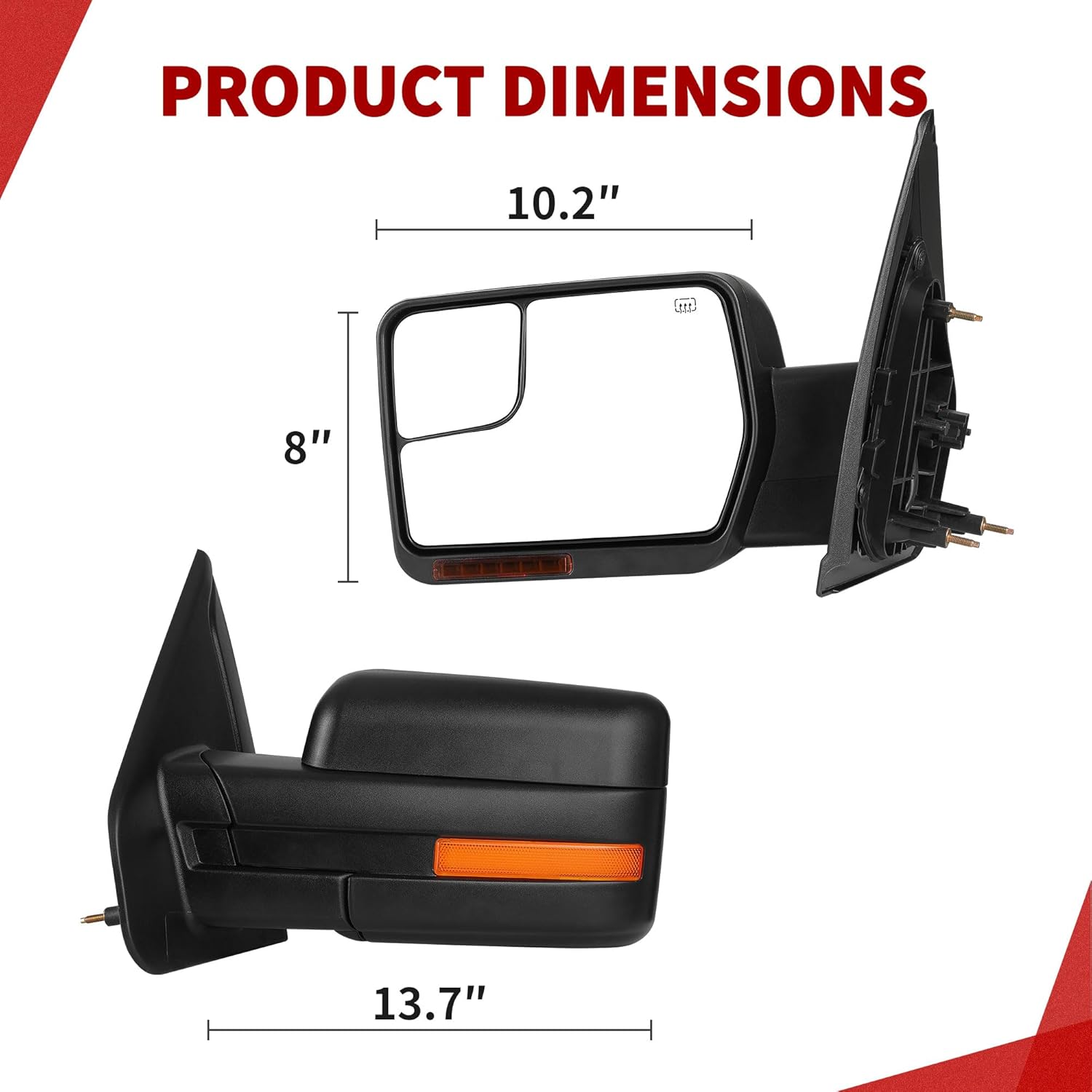 YITAMOTOR Towing Mirrors for 2007-2014 Ford F150 Power Heated Mirrors with Dual Turn Signal Light Puddle Light and Black Blind Spot Mirrors Car Accessories Automotive Replacement