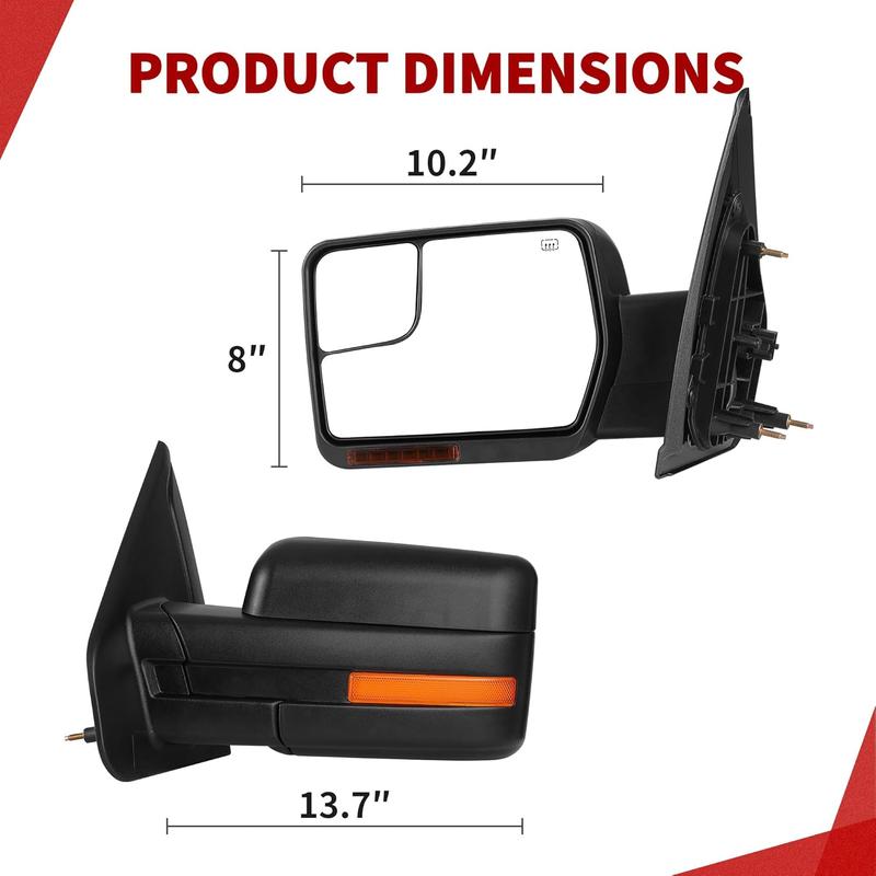 YITAMOTOR Towing Mirrors for 2007-2014 Ford F150 Power Heated Mirrors with Dual Turn Signal Light Puddle Light and Black Blind Spot Mirrors Car Accessories Automotive Replacement