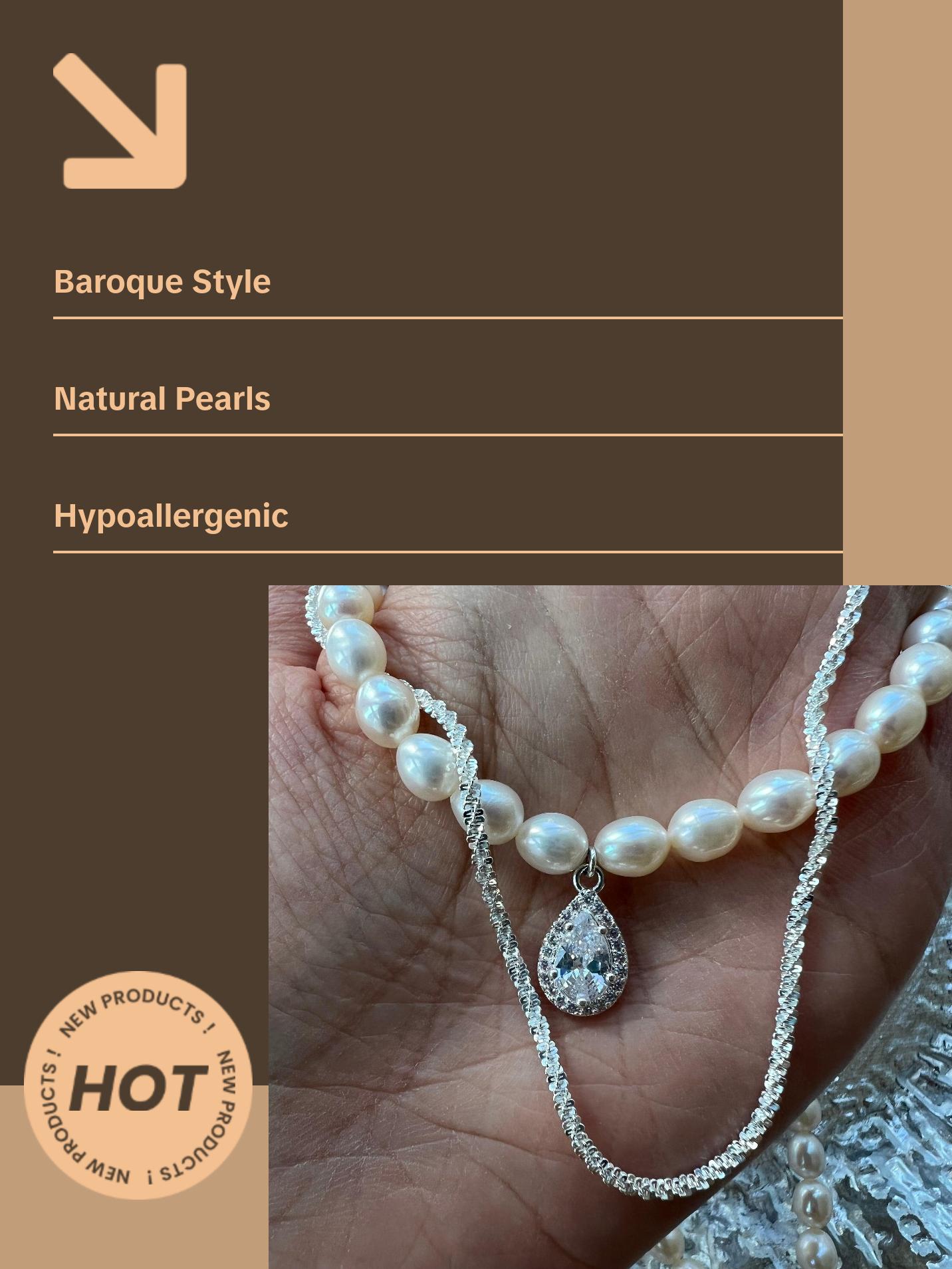 Pearl Choker with Charm, Double Layer Necklace, Freshwater Pearl Necklace, 2 Ways Necklace, Silver chain Teardrop Cz Pendant Pearl Necklace