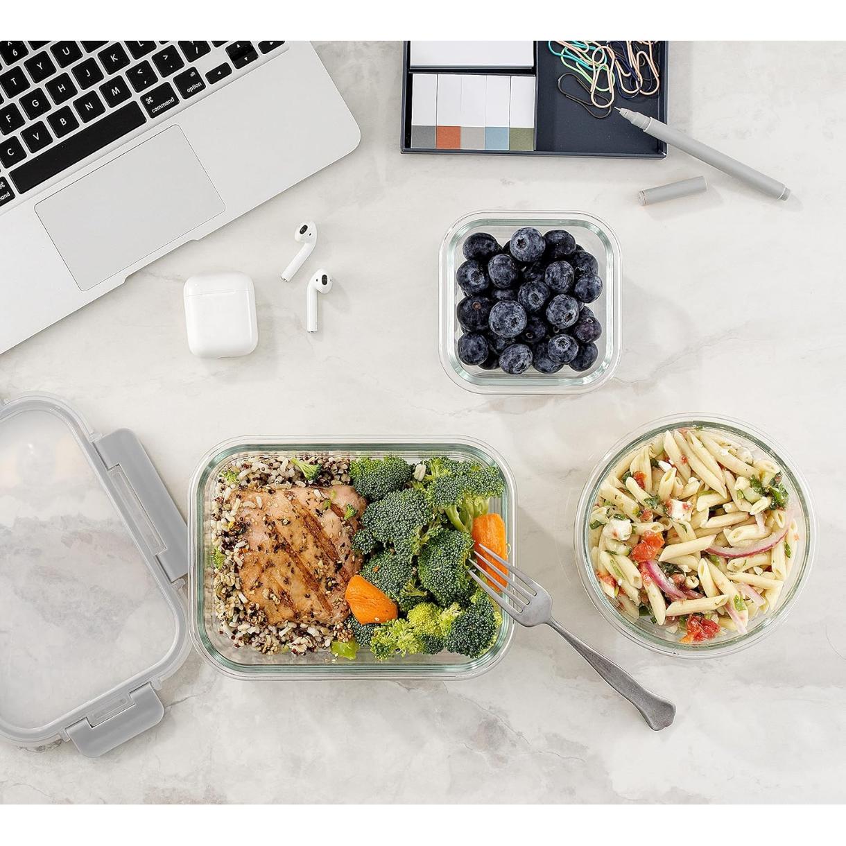 24pc Borosilicate Glass Storage Containers with Lids | 12 Airtight/Freezer Safe Food Storage Containers for Pantry and Kitchen | Meal Prep Container for Lunch | Glass Tupperware Set