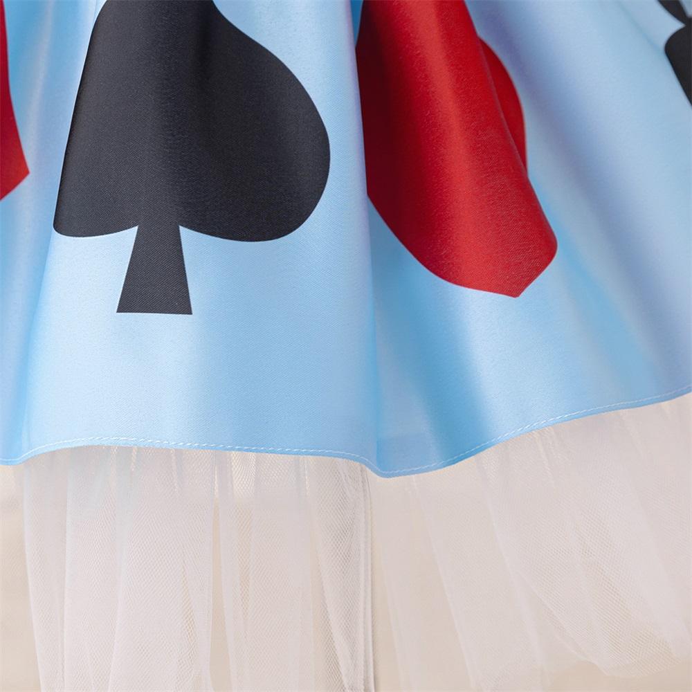 01 Kids Young Girls Christmas/Halloween/Party Dress Tulle Bubble Sleeves Blue Mesh Stage Performance Alice in Wonderland Dress Bead Decoration Princess Party Outfit