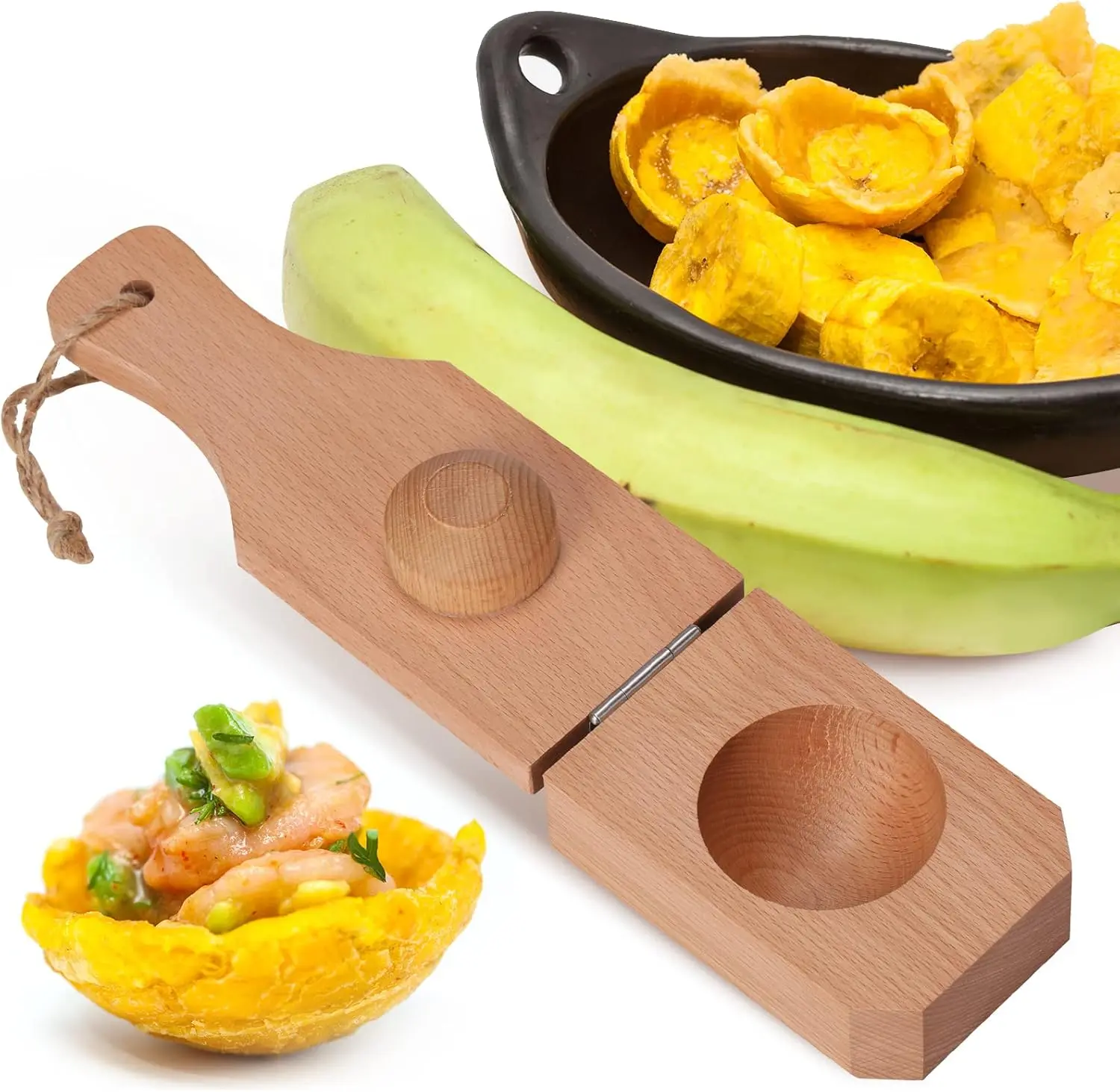 Wooden Tostonera Toston Maker for Stuffing Tostones Tostonera Plantain Solid Wood Masher Plantain Press Smasher 2" Cup Deep plantain baskets Maker