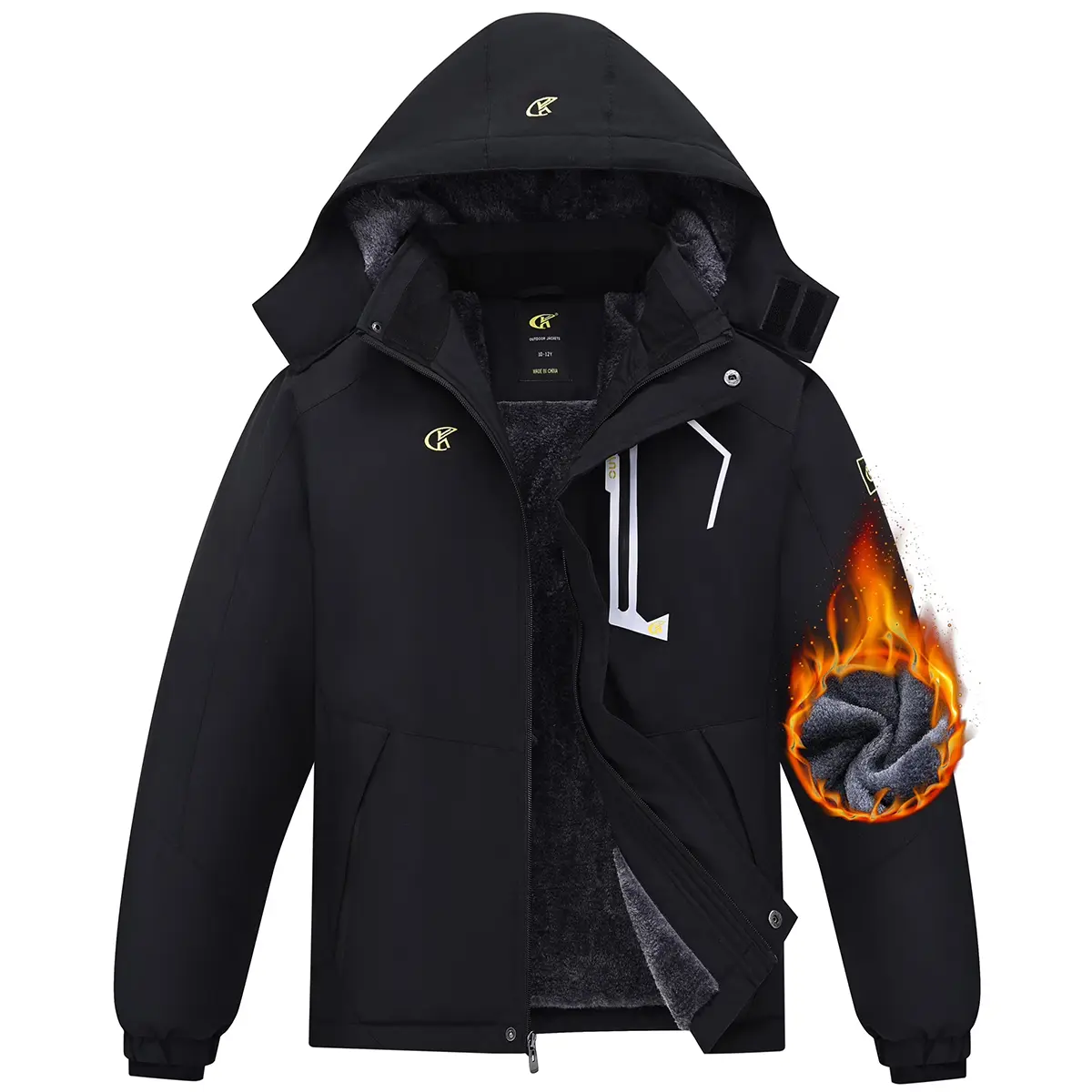 Boy's Hooded Waterproof Windproof Ski Jacket - Warm Polyester Winter Coat with Elastic Drawcord, Helmet-Fit Design, Adjustable Cuffs, Micro Fleece Pockets, Zipper, Water Repellent, Custom Fit for Snowboarding, Daily Wear, Traveling