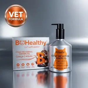 BoHealthy Cat‑Specific Skin & Coat Supplement | Helps Reduce Shedding & Hairballs | Omega‑3 + Biotin for Softer, Shinier Fur | Liquid Topper