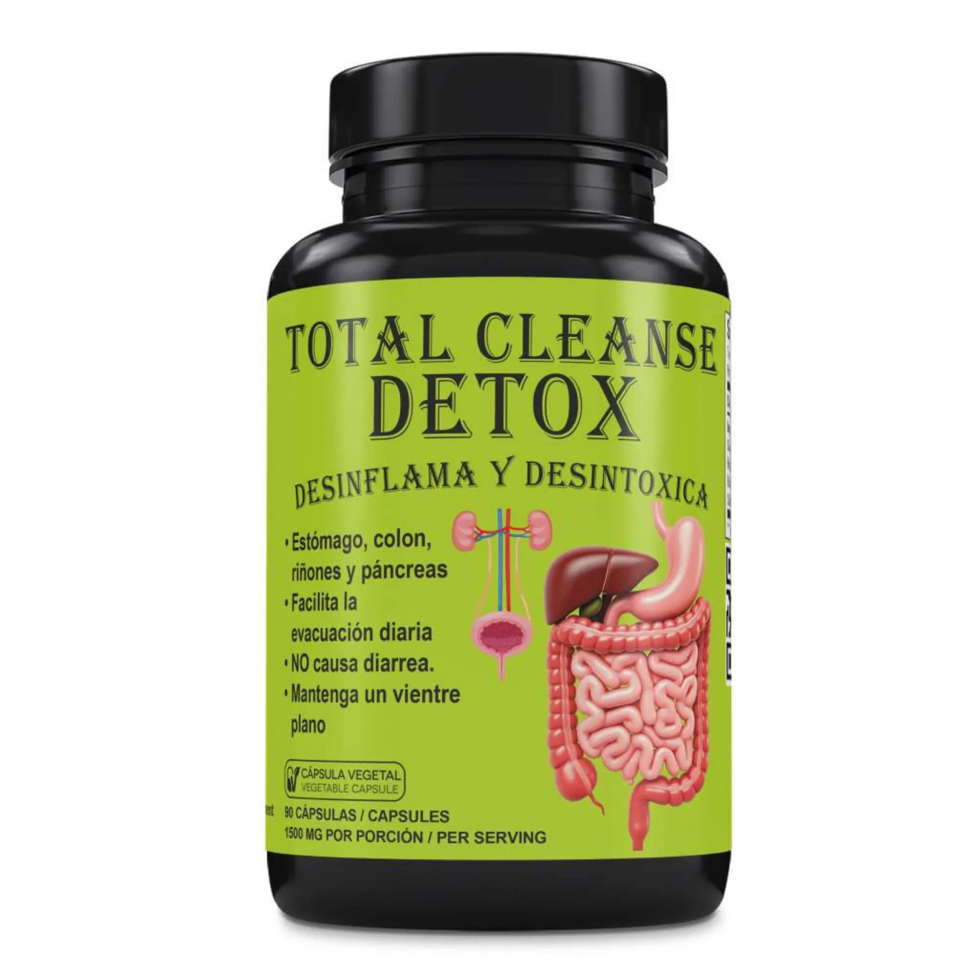 Green Royalty Total Cleanse Detox Daily Digestive Capsules (90 Count) - Vegan Plant-Based Herbal Dietary Supplements, Adult Healthcare Gut Boost Aid, No Preservatives