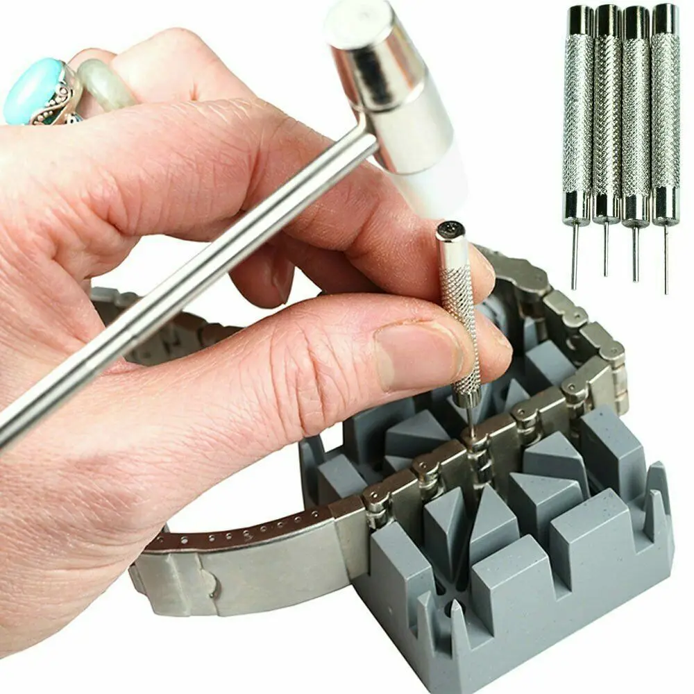 Professional Watch Band Link Remover Tool Kit Spring Bar Punch Hammer with 6mm Anvil Block for Rolex Seiko Citizen Strap Replacement DIY Repair Case Toolkit Hardware Tools Hand Tools