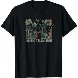 TLXT MTV Music Television Wild Flower Mushrooms MTV Logo T-Shirt Unisex short sleeved T-shirt