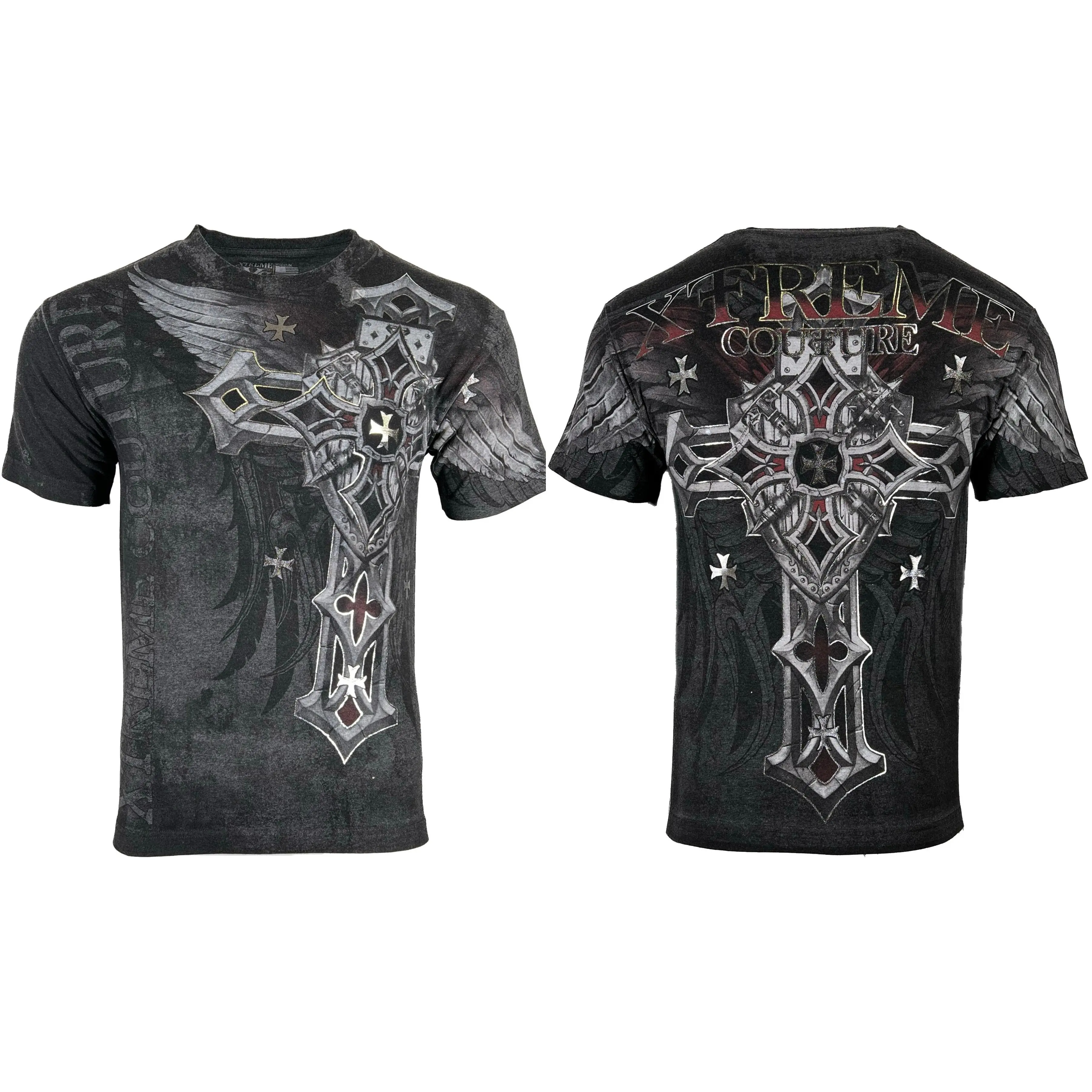 Xtreme Couture by Affliction Men's Battledome Graphic Cotton T-Shirt - Casual Short-Sleeve Biker Gothic Crewneck, USA-Made, Streetwear, Fitted Cut, Back Print Impact, Lightweight, Year-Round Wear