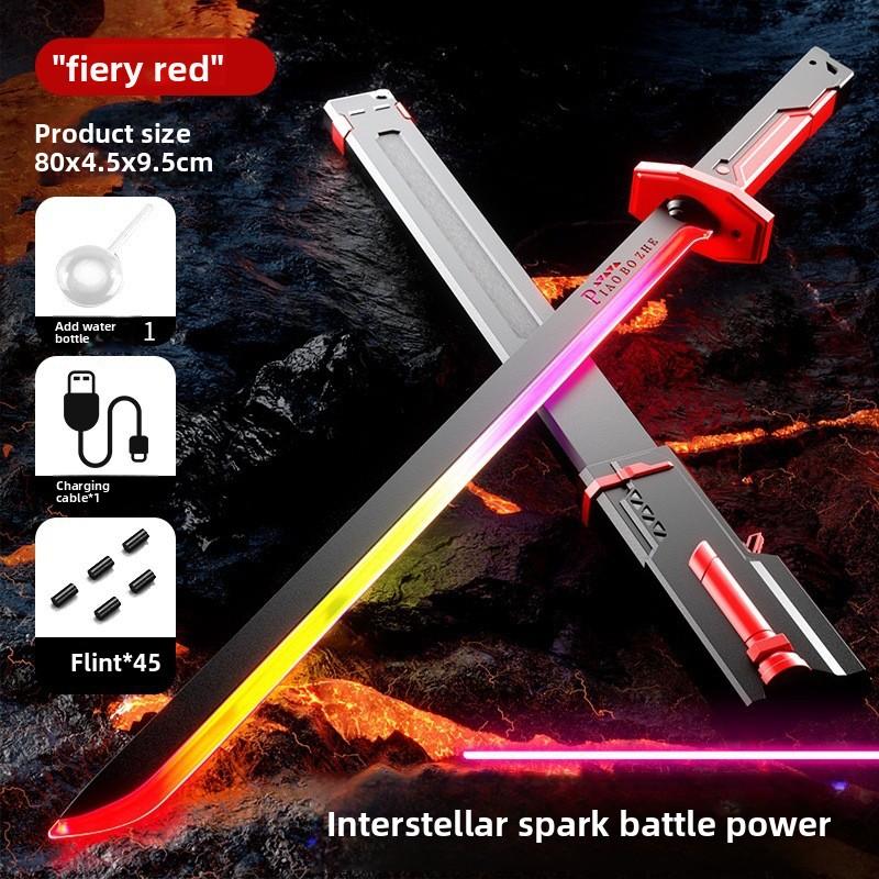31.5" Cyberpunk Drifter Spark Neon Lightsaber with Spark Blade Sound & Fog 8-Color Streaming Light Type-C Rechargeable for Rave Cosplay & Display – Kids’ Favorite Gift