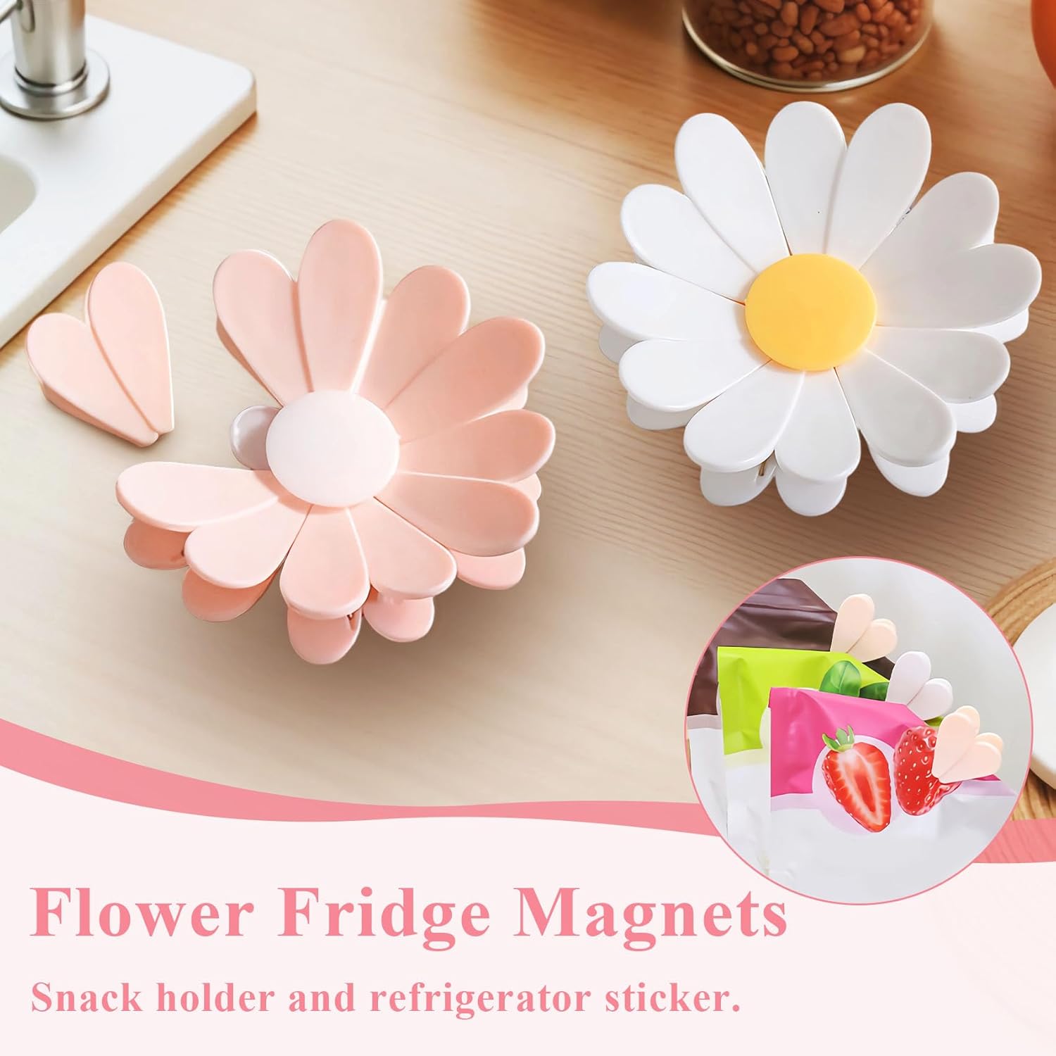 1 PC Magnetic Cherry Blossom Bag Clips,Magnetic Cherry Blossom Refrigerator Sealing Clip, Pink Sakura Food Sealing Clip for Snack, Bread & Pet Food Storage, Fridge Organizer & Kitchen Decor Gift