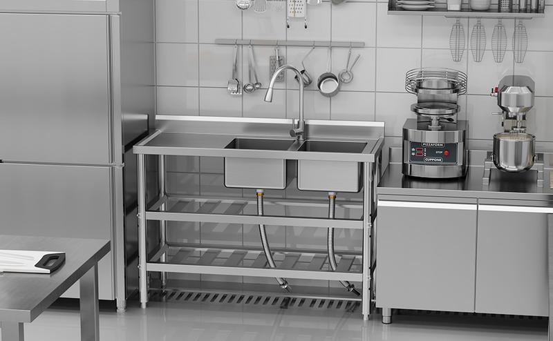 GARVEE Free Standing Commercial Kitchen Sink, Stainless Steel Utility Sink with Hot & Cold Hoses, Stainless Steel Double Bowl Utility Sink Set for Garage, Restaurant, Kitchen, Outdoor GARVEE Free Standing Commercial Kitchen Sink, Stainless Steel Utility Sink with Hot & Cold Hoses, Stainless Steel Double Bowl Utility Sink Set for Garage, Restaurant, Kitchen, Outdoor