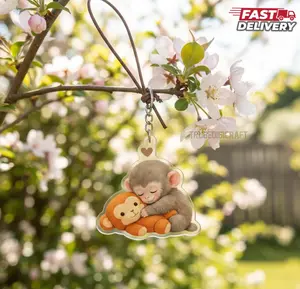 Baby Monkey Hugging Plush Toy Acrylic Keychain, Viral Punch Monkey Bag Charm