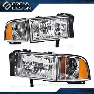 CROSSDESIGN FIT FOR 94-02 DODGE RAM 1500 2500 3500 HEADLIGHT LAMPS CLEAR LENS CHROME HOUSING