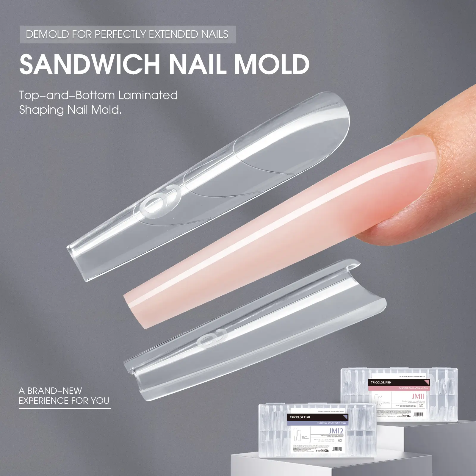 TRICOLOR FISH Sandwich-style nail extension forms, 240 pcs, paperless, crystal gel nail art, no sculpting required, professional use for nail salons.,summerwins