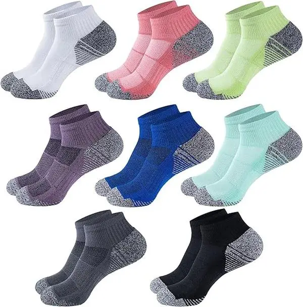 LUBOT Breathable Cushioned Ankle Socks for MEN WOMEN, 4/6/8 Pairs Bamboo Athletic Activewear, Odor-Resistant and Anti-Chafing for Sport, Menswear, Anti Chafing Ankle Socks, 8-Pairs (Black*2 White*2 Grey*2 Blue*2), Machine Wash, Unisex Ankle