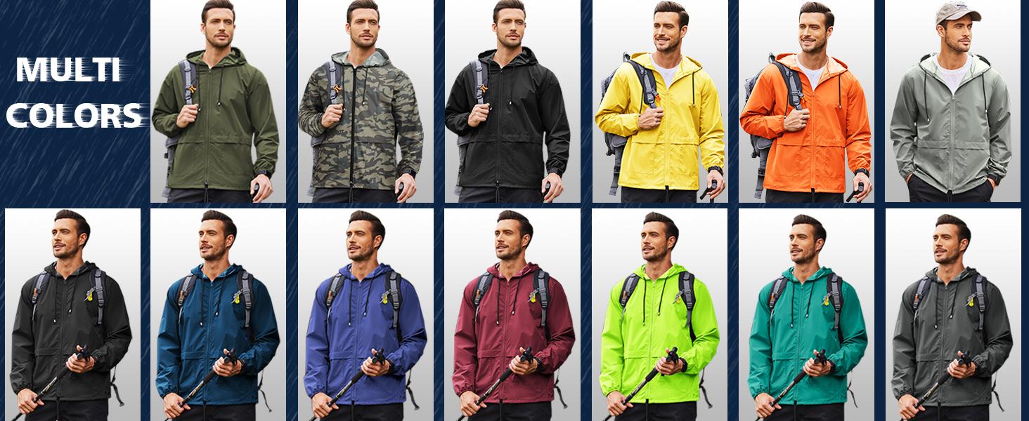 Men's Packable Jacket Outdoor Waterproof Hooded Lightweight Classic Cycling Raincoat for Hiking/Outdoor/Camping Fabric Menswear Zipper Breathable Relaxed Fit Long Sleeve Tops Athletic Outerwear Activewear Blazer