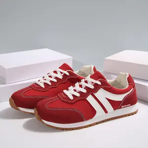 Women's Low Top Red Casual Sneakers Lace-Up Stylish Running Shoes Daily Footwear