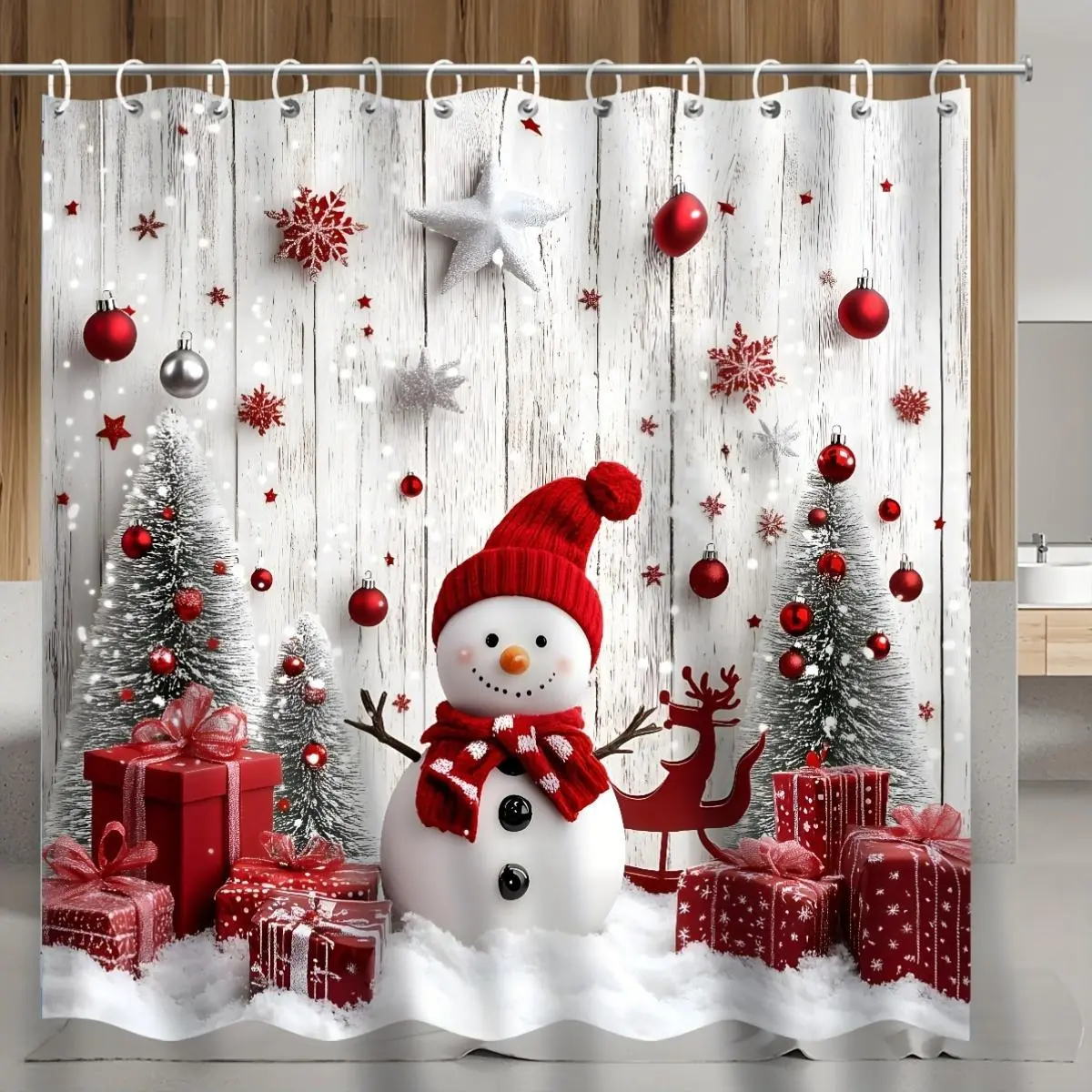 1pc Festive Christmas Snowman Print Polyester Shower Curtain - No-Drill Machine Washable Bathroom Decor Holiday Accents Perfect for Winter-Themed Bathrooms Christmas Bathroom Decor Decorative Thick