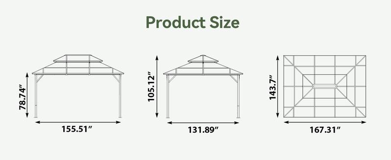 【Ships in 2 Packages】Aoxun 12'x10' Hardtop Gazebo, Aluminum Frame Permanent Pavilion with Curtains and Netting, Outdoor Polycarbonate Double Roof Canopy, Designed for Garden, Lawns, Patio, Brown