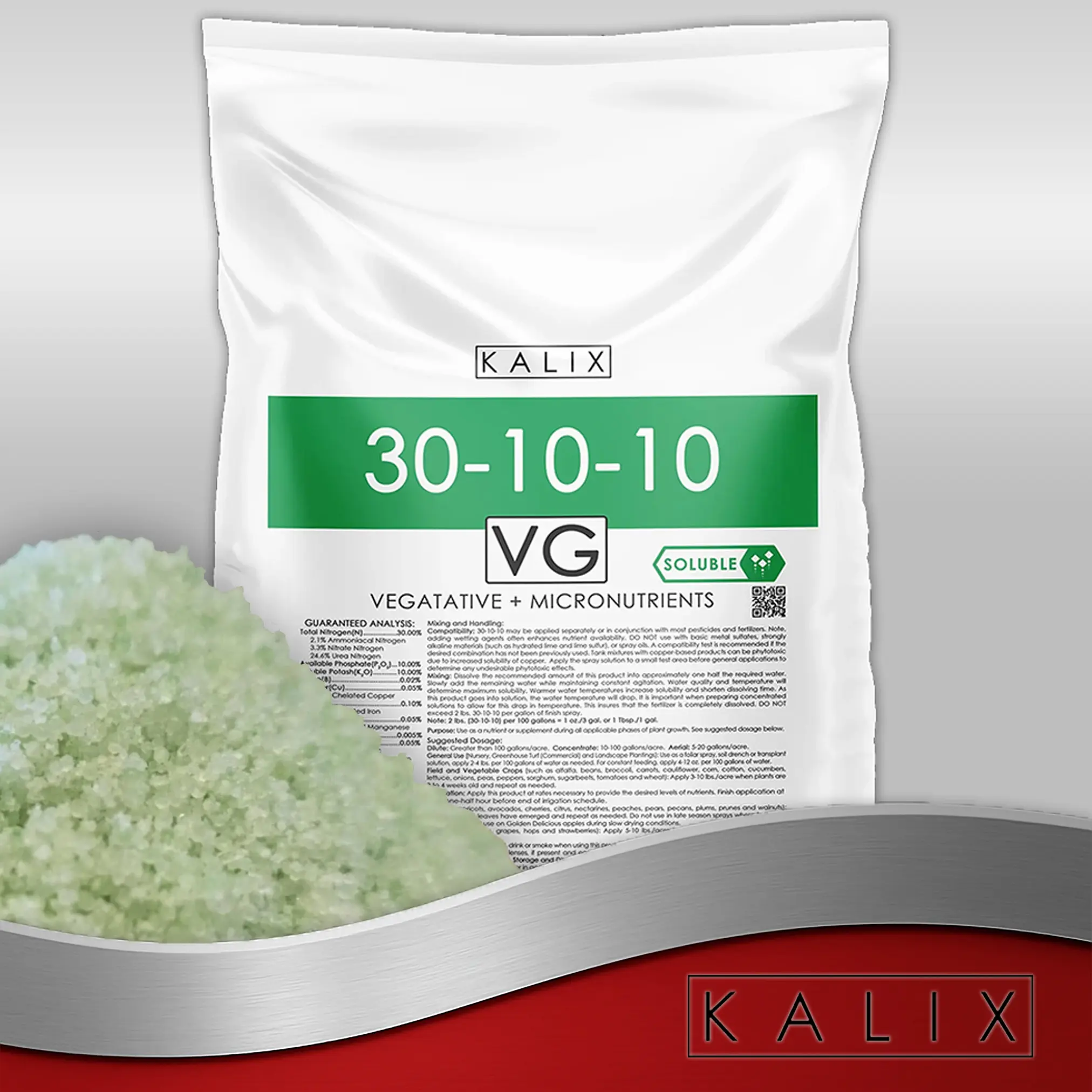 KALIX 30-10-10 High-Nitrogen Vegetative Fertilizer, 25lb Bag - Boost Leafy Growth, Root Strength & Crop Vigor for Vegetables, Fruits & Hydroponics, NPK for Soil/Soilless, Multi-Use, Root Strengthening
