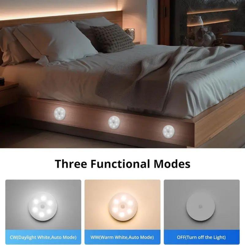 5-10 LEDs Motion Sensor Light, USB Rechargeable Round LED Light, Dimmable Night Light for Bathroom, Storage Cabinet, Stairway, Corridor & Office Space