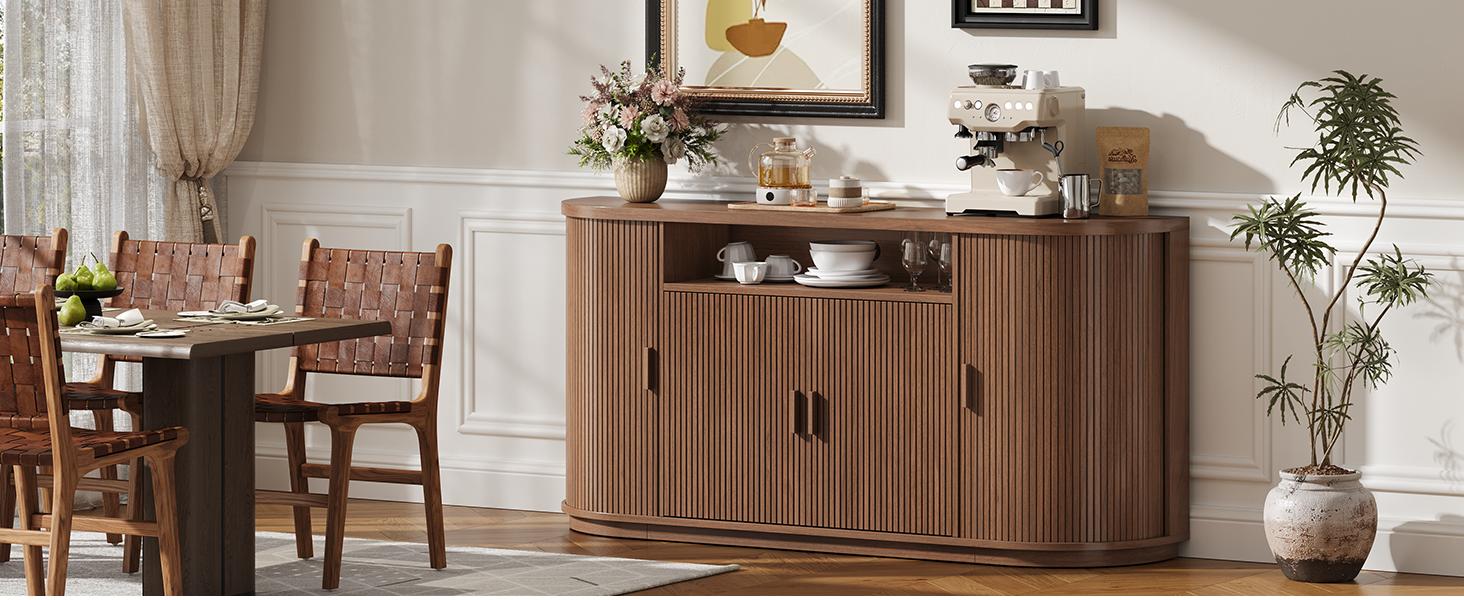 【SPRING GLOW UP】ONBRILL 63" Sideboard Buffet Cabinet with Storage, Modern Fluted Accent Credenza with Sliding Doors, Drawers and Adjustable Shelves, Wood Coffee Bar Console Table for Kitchen, Living Room, Enrtyway 【SPRING GLOW UP】ONBRILL 63" Sideboard Buffet Cabinet with Storage, Modern Fluted Accent Credenza with Sliding Doors, Drawers and Adjustable Shelves, Wood Coffee Bar Console Table for Kitchen, Living Room, Enrtyway