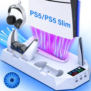 PS5 Cooling Stand with Dual Controller Charger, Vertical Stand for PS5 Standard Slim Pro, 3 Level Turbo Fan, 3 USB Hub, PS5 Accessories Gift for Gamers