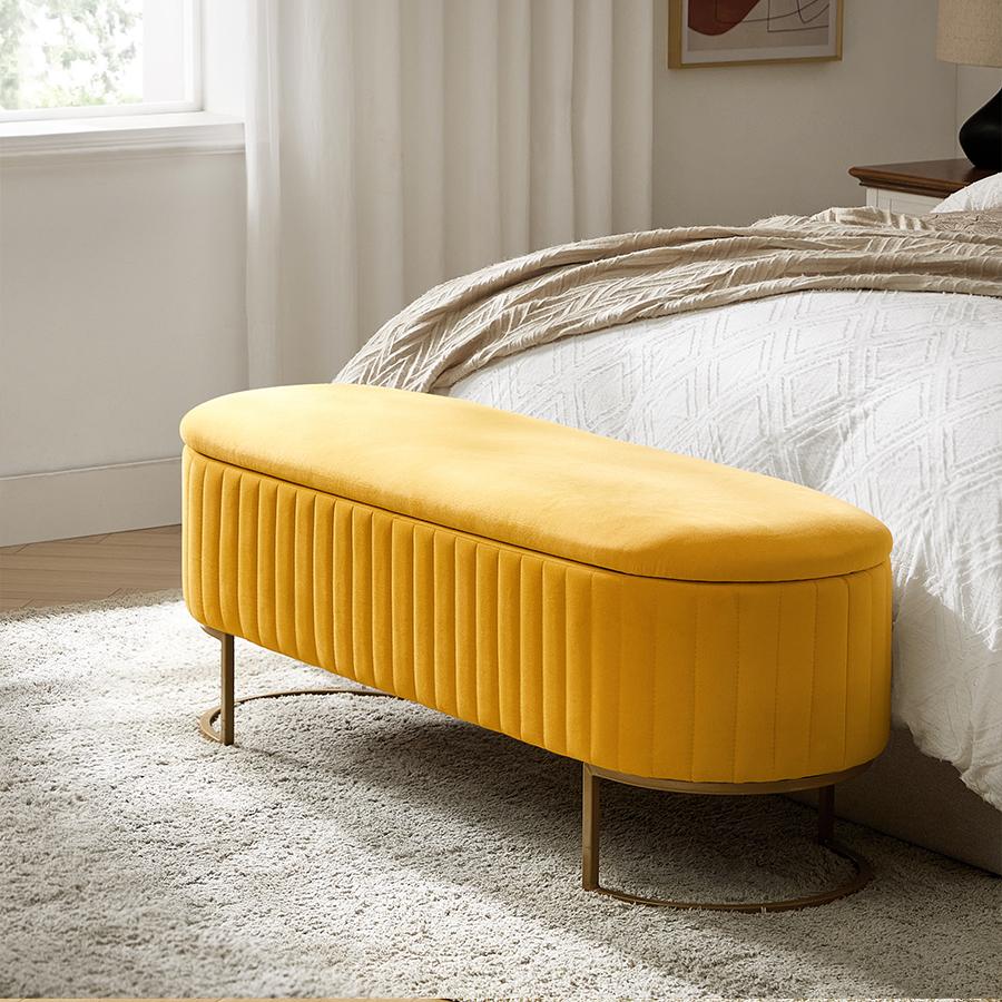HULALA HOME 50.5" Storage Ottoman Bench Velvet Upholstered with Glossy Metal Base Flip-Top Lid End of Bed Bench for Bedroom & Entryway Classic Design HULALA HOME 50.5" Storage Ottoman Bench Velvet Upholstered with Glossy Metal Base Flip-Top Lid End of Bed Bench for Bedroom & Entryway Classic Design